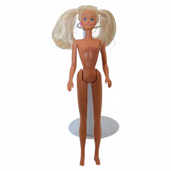 Vintage Blonde Barbie Doll With Pigtails & Pink Earrings - Picture 1 of 3